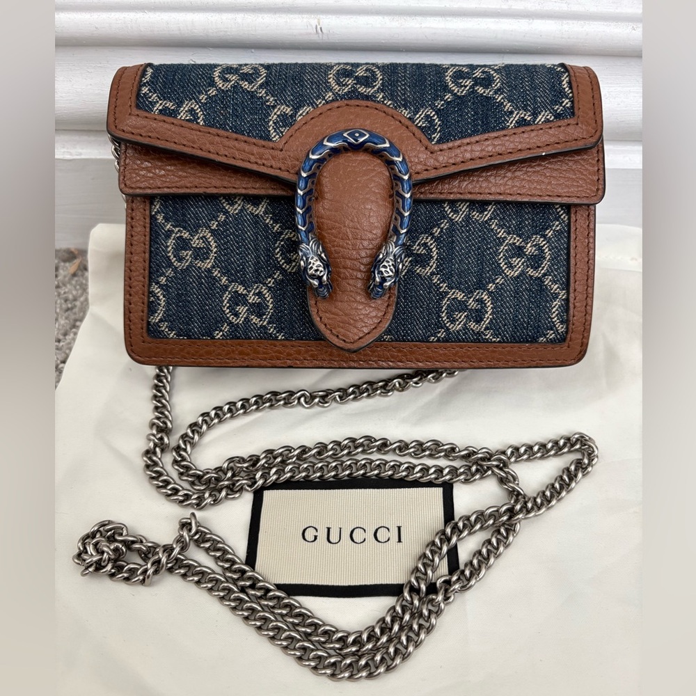 Authentic Gucci denim mini crossbody Dionysus bag